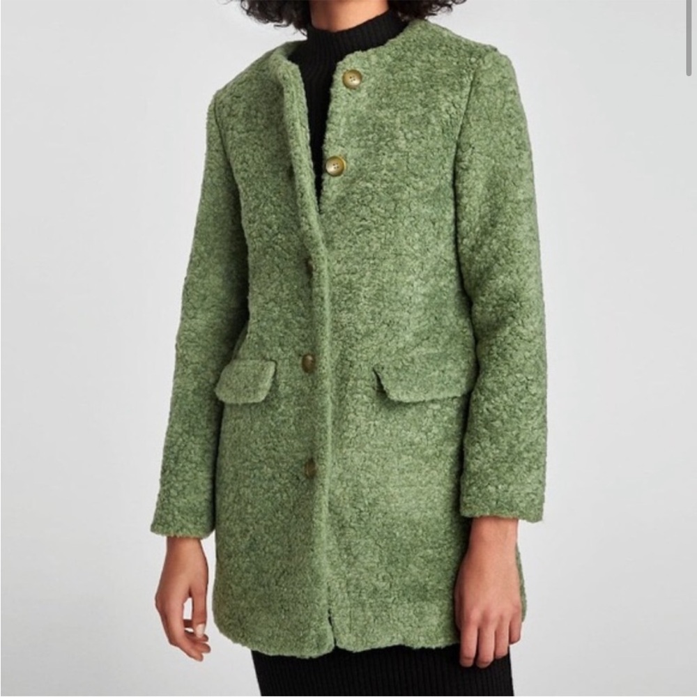 NWOT- Zara green faux fur coat